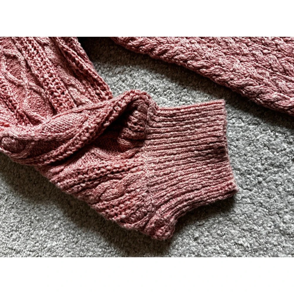 Free People Cable Knit Sweater Large Pink Boho Chunky Pullover